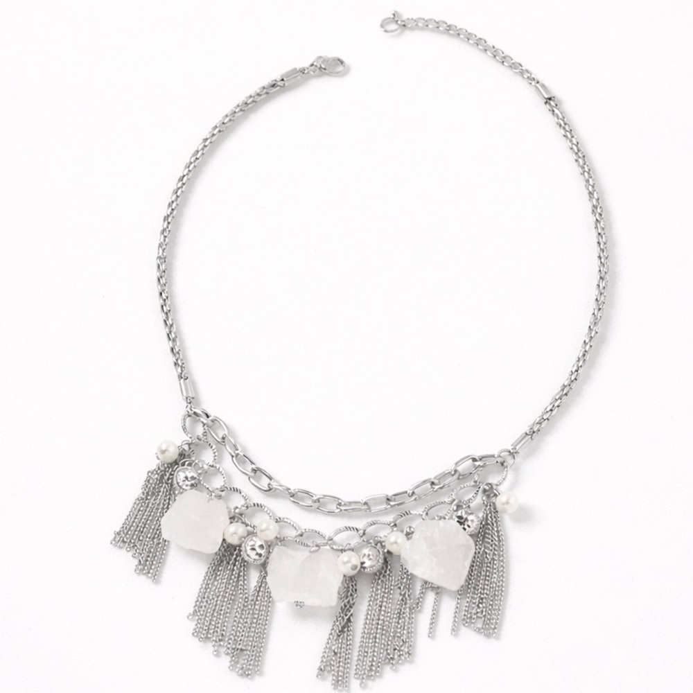 White Crystal Quartz Bib Necklace Goldtone Statement Austrian Crystal